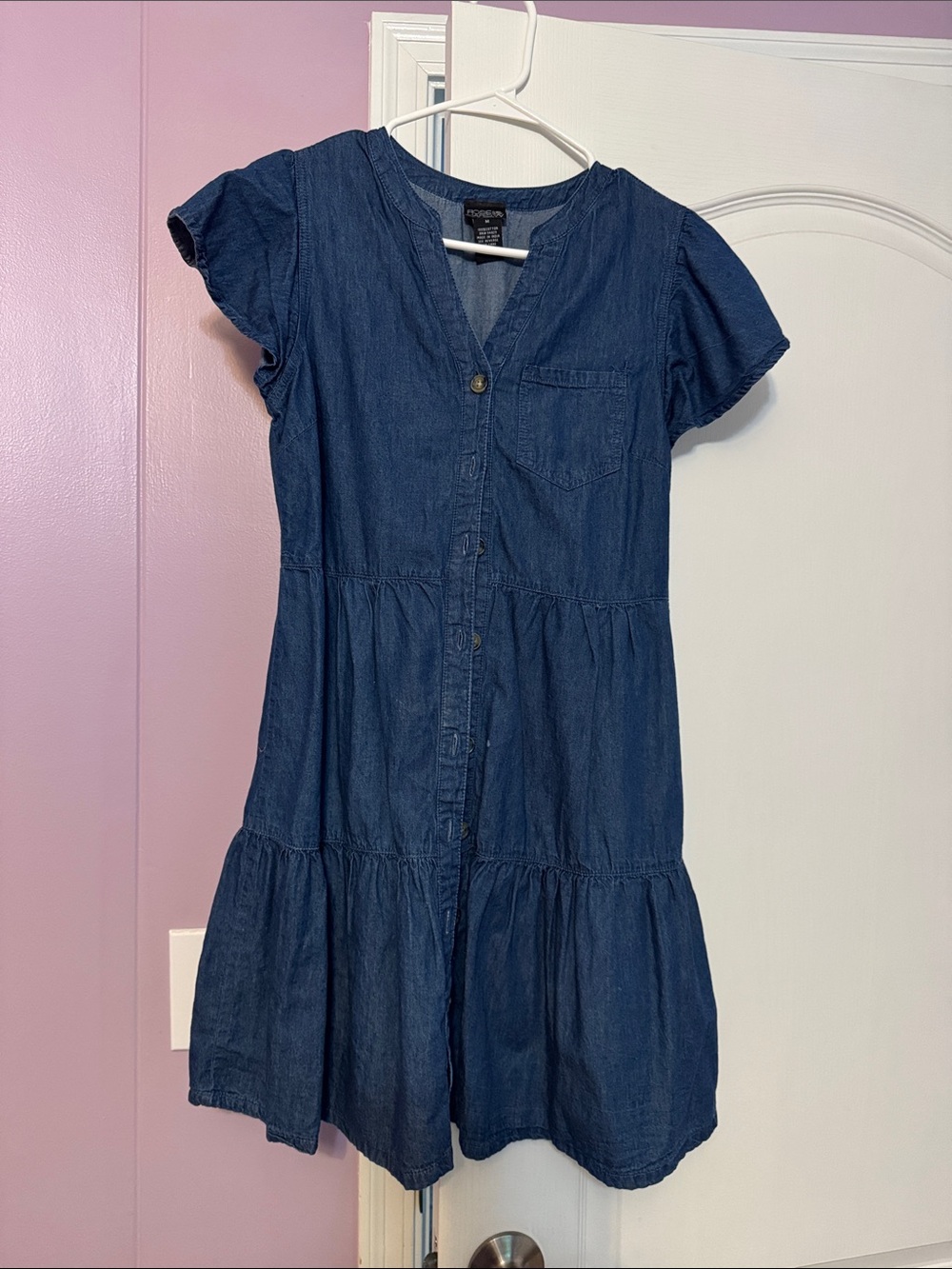 Juniors ' Navy Denim Button-Front Dress